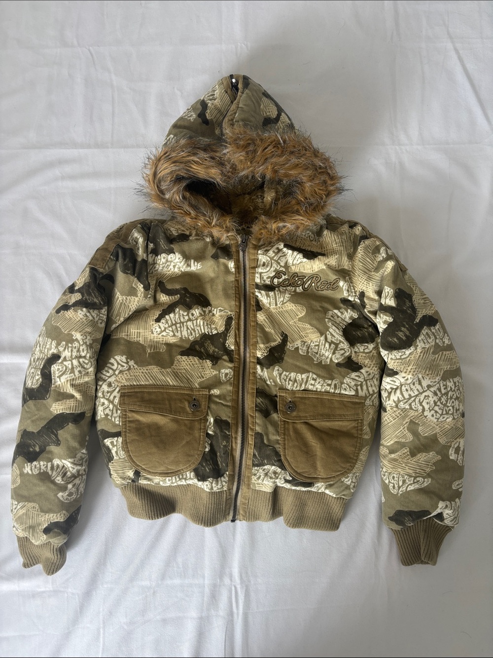 Ecko Unltd. Camouflage Hooded Outerwear in Tan and Olive.